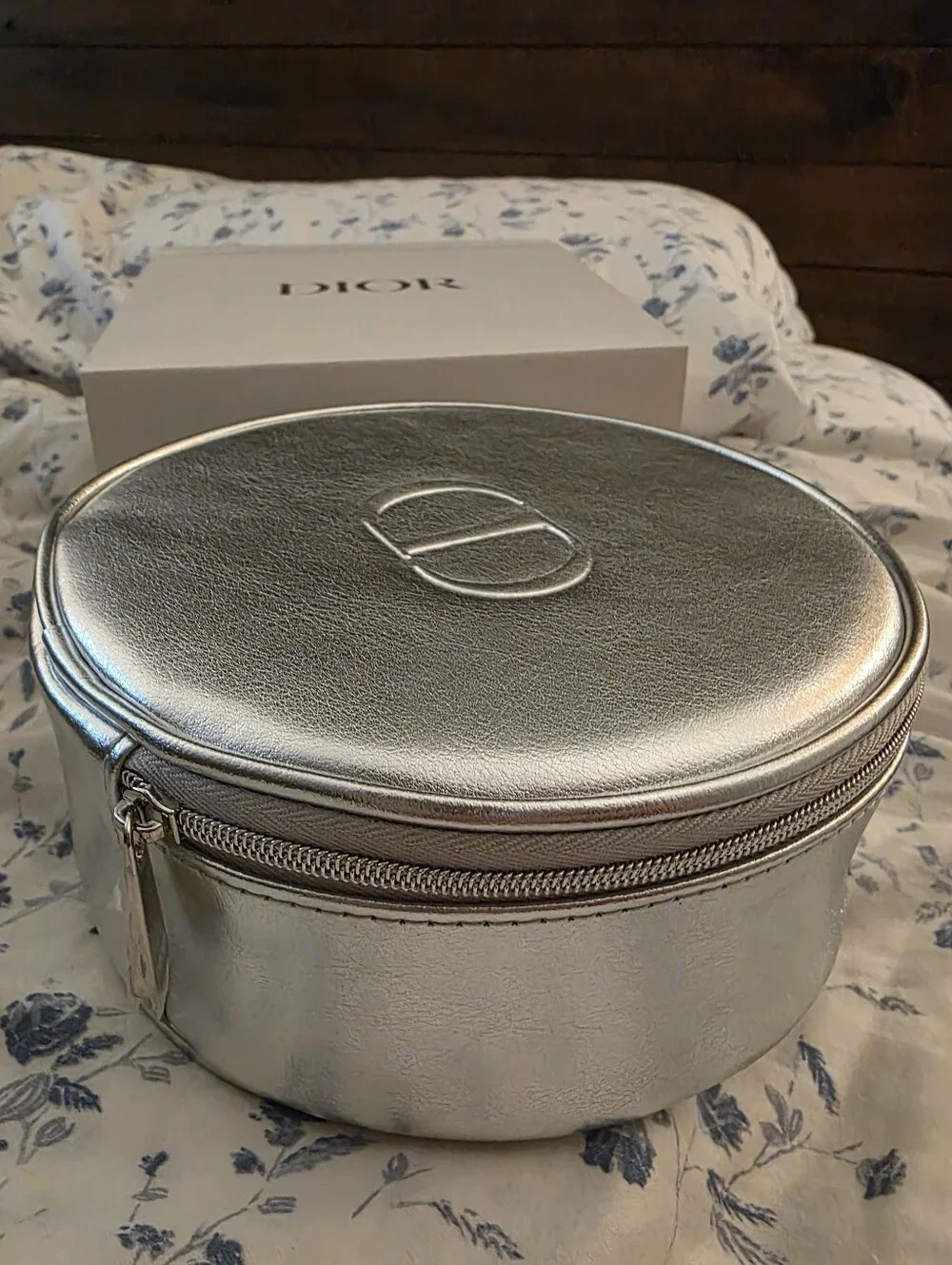 Dior Silver Circular Zip Cosmetic Bag NIB GWP